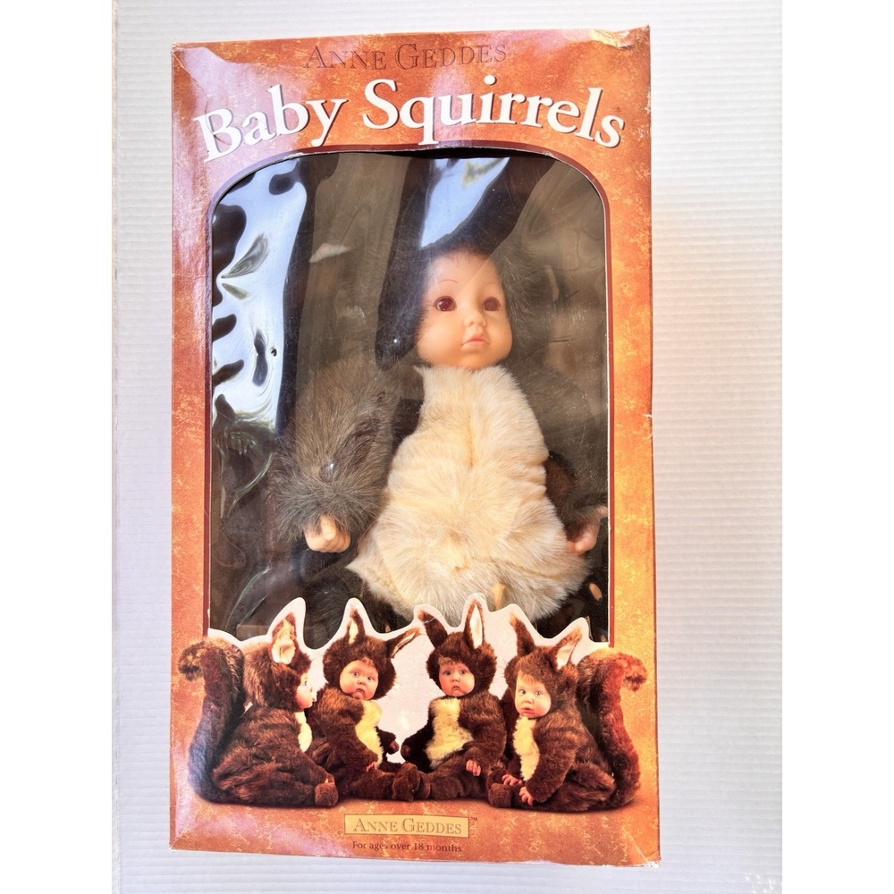 Anne Geddes Vintage 90s Baby Squirrel Plush Doll 16 Inch Brown Stuffed Animal